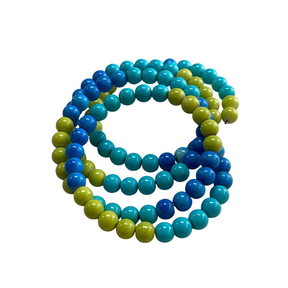 Colorful Handmade Beaded Stretch Bracelet Turquoise & Lime Green. - Picture 3 of 6